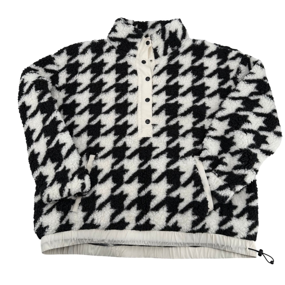 Lou & Grey Houndstooth Sherpa Fleece Snap Neck Pullover Jacket Womens Large
